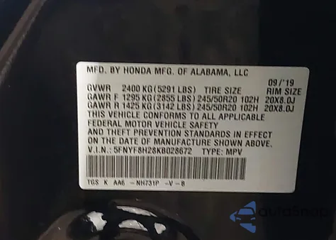 2019 Honda Passport Sport from USA, damaged, VIN 5FNYF8H28KB028672